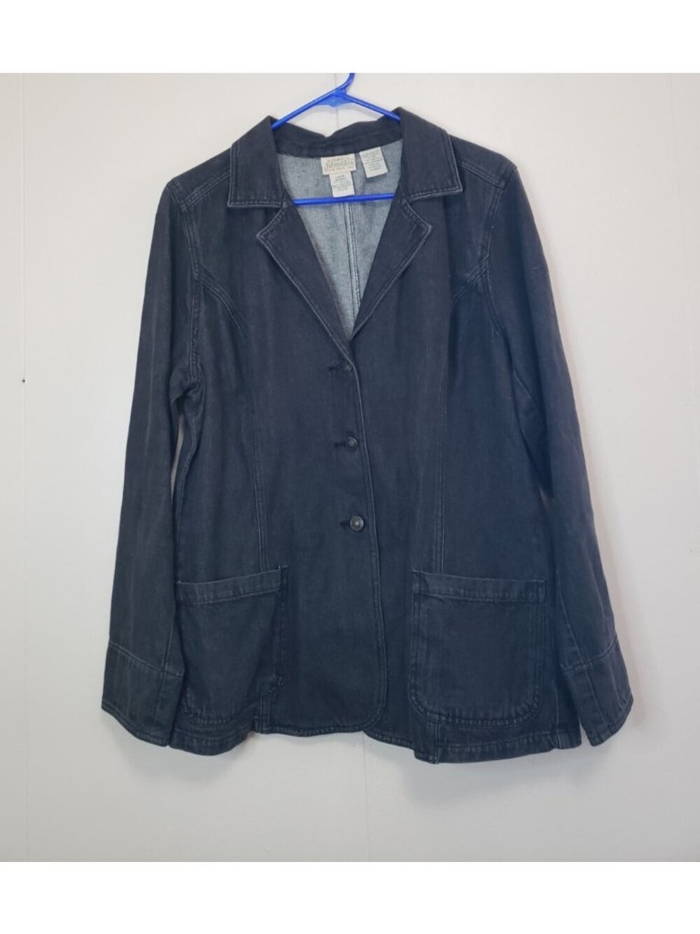 St Johns Bay Womens L Jean Blazer Style Jacket Gray Denim 100% Cotton Button Up